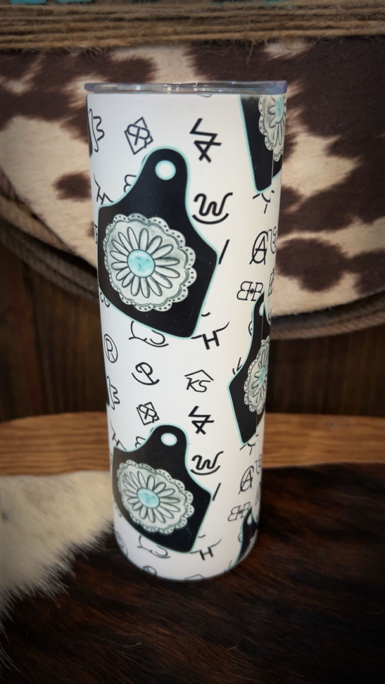 Branded Cow Ear Tag tumbler