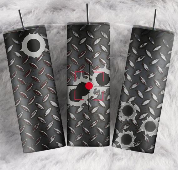Silver Gun Shot Bullet Hole 20oz Tumbler