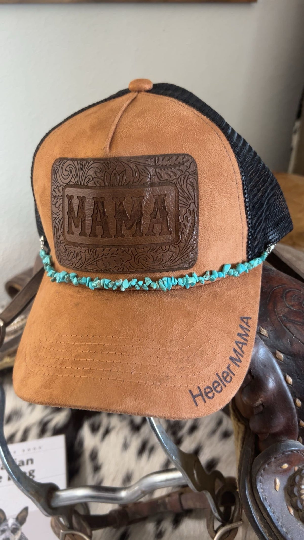 Laser Engraved "Heeler MAMA" Brown Suede Cap