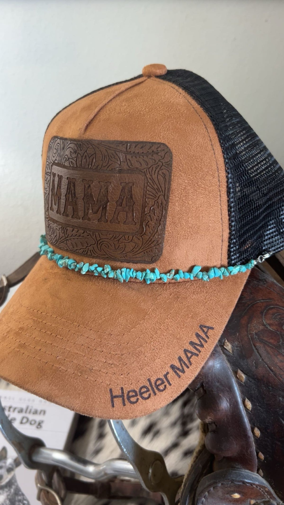Laser Engraved "Heeler MAMA" Brown Suede Cap
