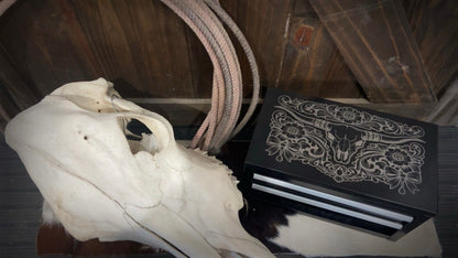 Laser Engraved Metal Tool Box / Limited Edition Jewelry Box Skull with Ribbons