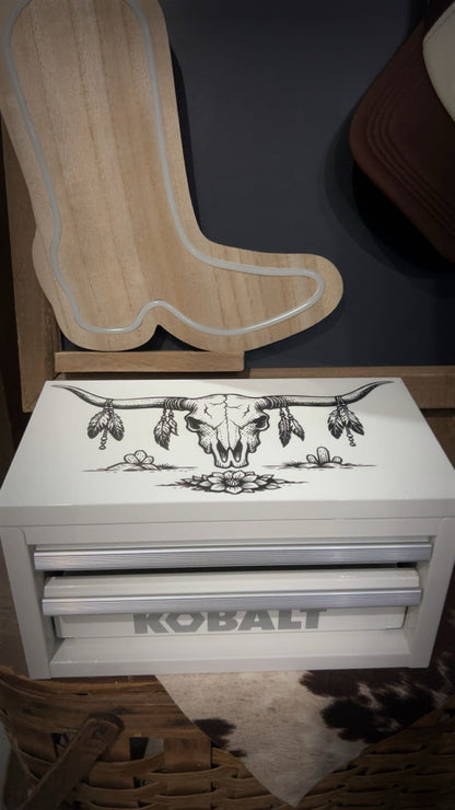 Laser Engraved Metal Tool Box / Limited Edition Jewelry Box White
