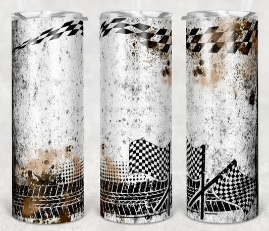 Racing Race Brown Splatter Checkered 20oz Tumbler