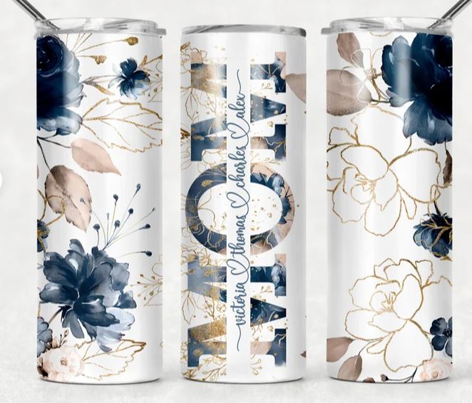 Mom Blue Floral 20 oz Tumbler